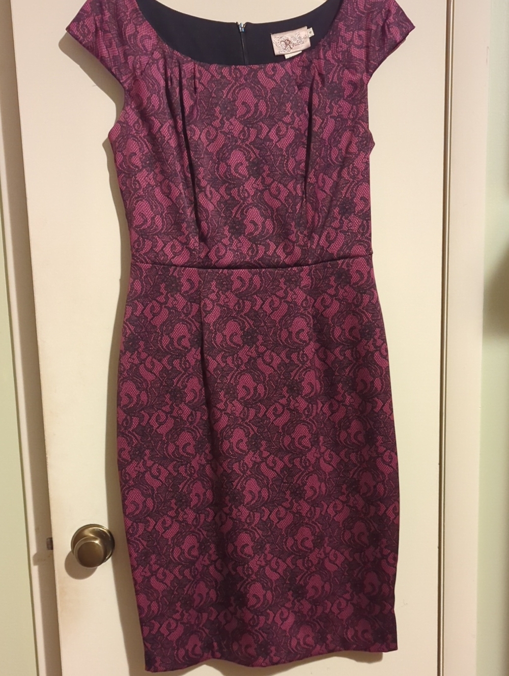 Roulette Plum Lace-Print Cap Sleeve Midi Dress